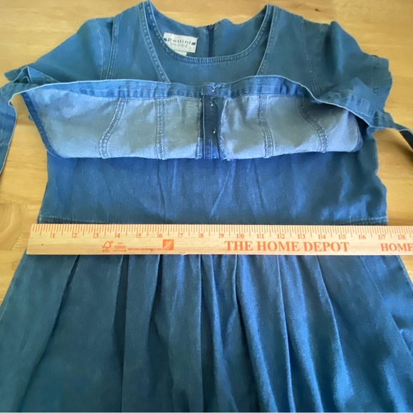 Vintage Pellini Blues petites women's 6P Denim Dress Tie Vest Floral Embroidery - Picture 6 of 16